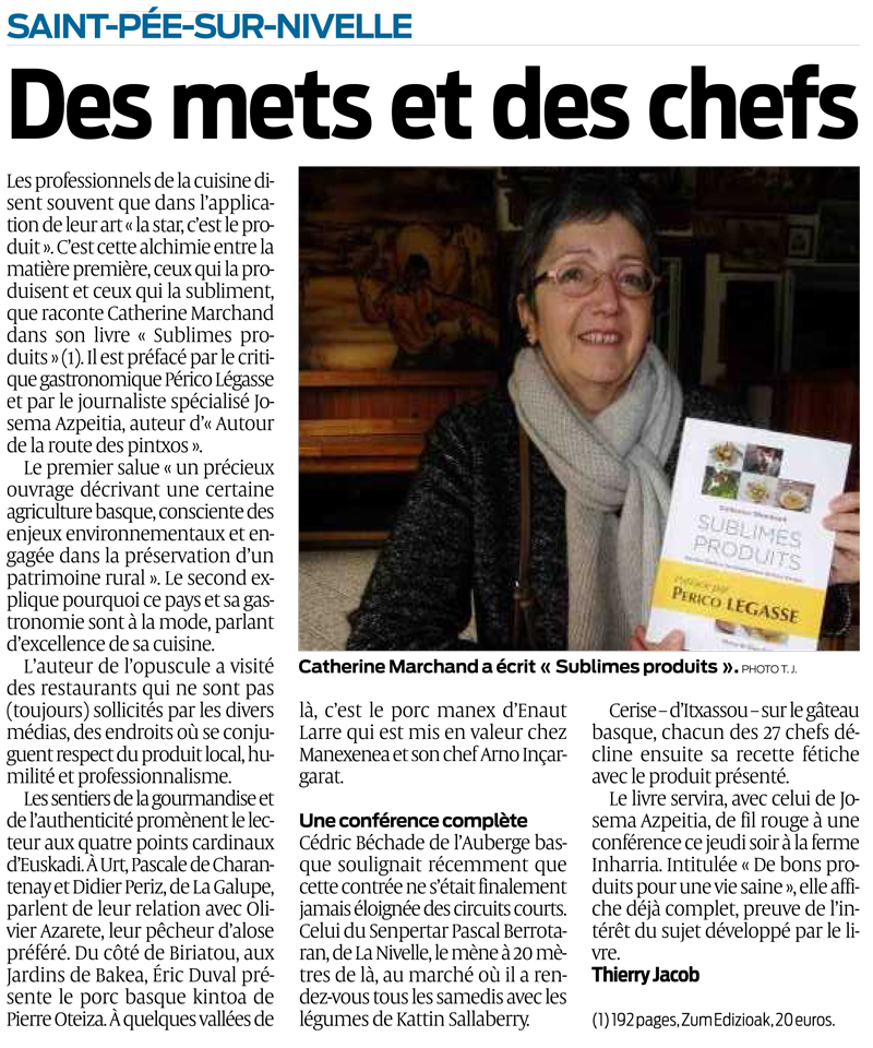 Article de Sud-Ouest du 5 février 2019 Des mets et des chefs à Saint-Pée-sur-Nivelle