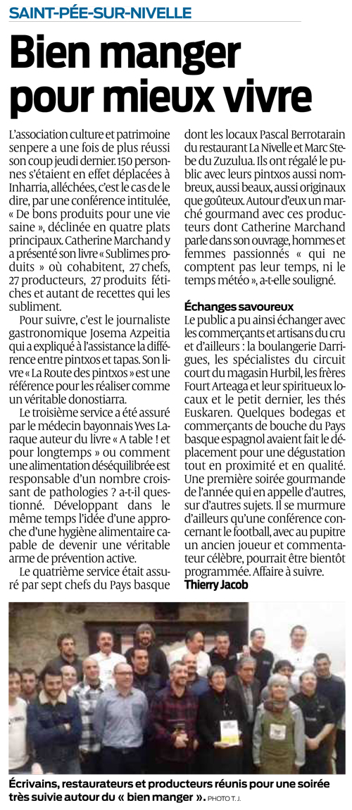 Article de Sud-Ouest du 13 février 2019 Bien manger pour mieux vivre