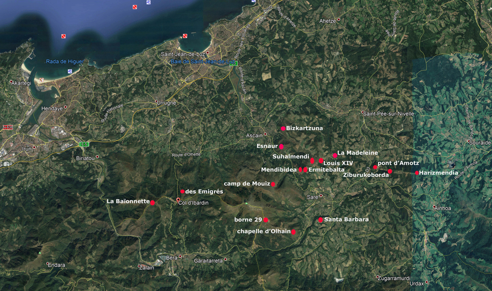 Situation des différentes redoutes