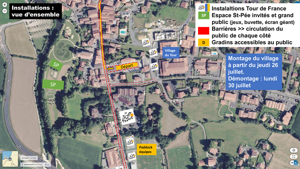 Le Tour de France à St Pée : Vue aérienne du dispositif